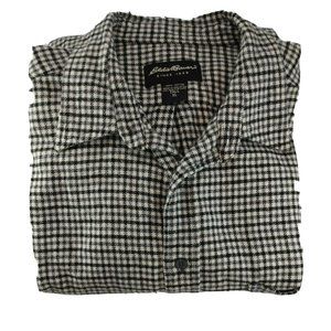 Eddie Bauer Mens Long Sleeve Plaid Herringbone Flannel Shirt Black White Size XL